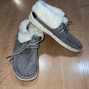 Hey Dude Charcoal Shoes with White Fur Lining